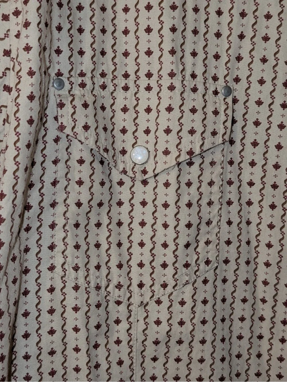 Vintage Red Mens XL Long Sleeve Woven Cotton Geometric Button Up Embroidered